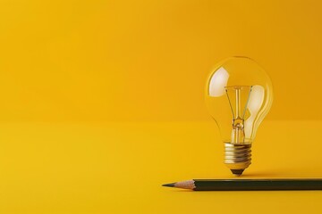 Poster - Pencil and Light Bulb on Yellow Background