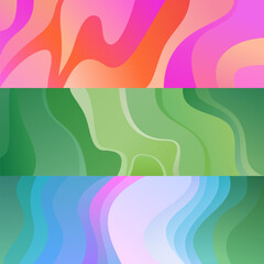 Wall Mural - Abstract Wavy Background Set with Colorful Liquid Pattern. Vector simple gradient template for your design.