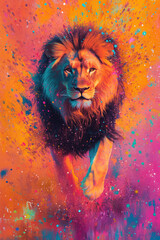 Wall Mural - Vibrant and colorful lion in artistic splash