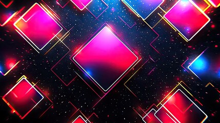 Neon red and blue geometric shapes on black base glowing particles light effects background, particles, shapes, blue, base, light, geometric, black background