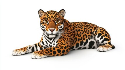 Wall Mural - A jaguar is laying down on a white background, AI