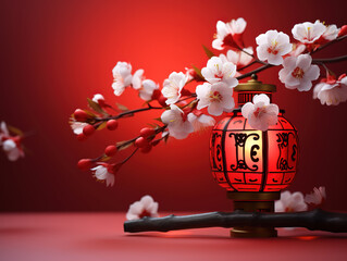 Wall Mural - Fantastic chinese happy new year lantern and sakura flower