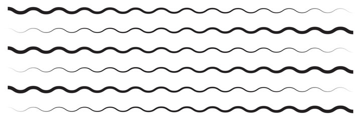 Wall Mural - Wave line and wavy zigzag lines. Black underlines wavy curve zig zag line pattern in abstract style. Geometric decoration element. Vector illustration.