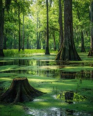 Louisiana Scenery: Bayou Swamp Land in New Orleans with Cajun Forest and Green Trees