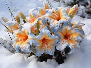 Wonderful Snowdrop blooming white flowers making their way from under the snow in spring