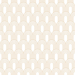 Linear scales seamless pattern. Golden asian linear scale texture in art deco style. Thin line oval curves background.