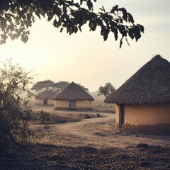 Wall Mural - African Village Minimalist Landscape Photography