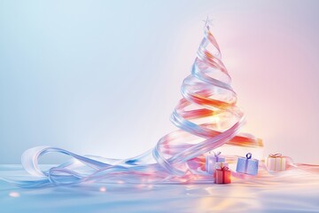 Wall Mural - A Christmas tree with a ribbon wrapped around it. Christmas background