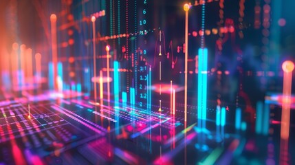 Poster - Financial graph chart with uparrows. Hi-tech style business concept chart with grid. Business Information digital display. Financial figures, graphs, and diagrams growing.