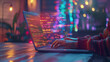 © Curioso.Photography - Person coding on a laptop with vibrant programming code on the screen.