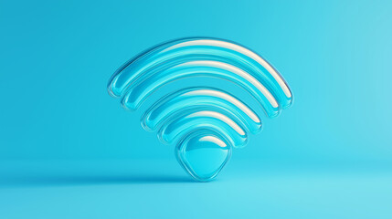 Poster - Blue wifi symbol standing on blue background representing internet connection
