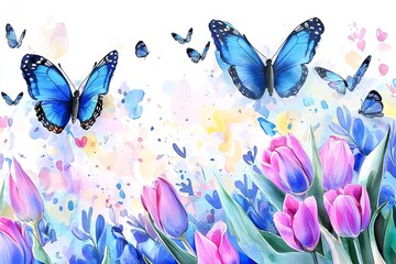 Wall Mural - the canvas depicts a flower with many leaves. the pattern is made up of watercolor seamless patterns