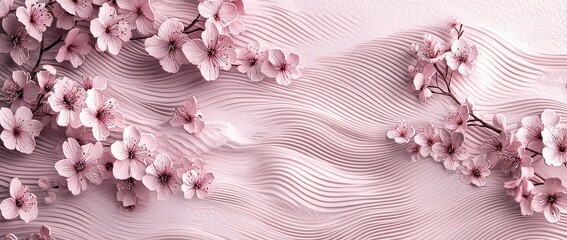 Aufkleber - A stylized Japanese background with branches of florals and leaves. Handdrawn elements.