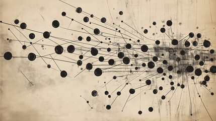 Wall Mural - Network connecting dots forming complex structure on grunge background