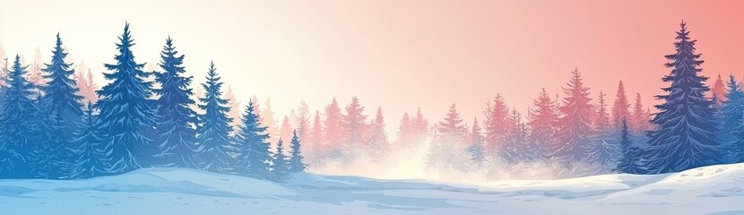 Aufkleber - The snow is shining and the forest is green under the sun in this winter forest landscape between a white snowy pine tree and a soft green background.