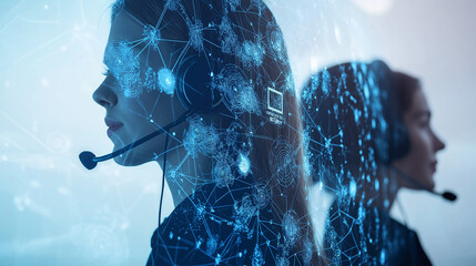 Leinwandbilder - Call center operators providing technical support using ai software