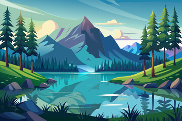 lake in the forest vector illustration background