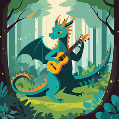 Wall Mural - dragon with guitar