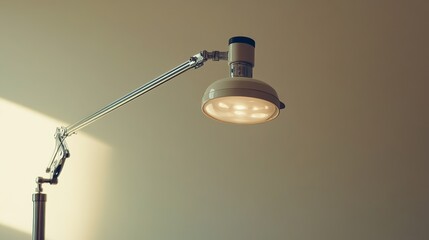 A lamp with a white shade is turned on