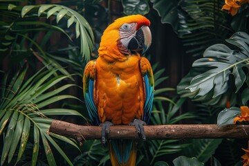 Parrot perched on tropical plants