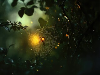 spider web with dew drops