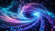 © Man888 - _Abstract blue and purple swirling digital particles burst forth from a dark background, creating a mesmerizing, futuristic, and high-tech visual effect with depth and dimension._