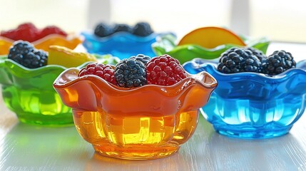 Canvas Print -   A collection of glass bowls brimming with raspberries, blueberries, raspberries, and blackberries