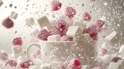 Canvas Print -   A cup brimming with marshmallows and a mound of others on a table