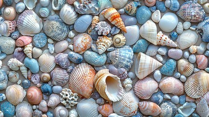 Canvas Print -   A collection of seashells scattered on a sea shell-covered bed