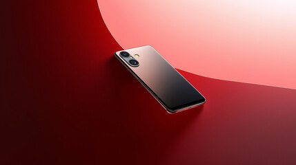 Poster - Modern smartphone lying on red and pink background