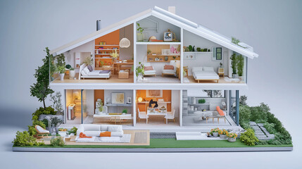 Poster - Modern sustainable house cross section showing interior design