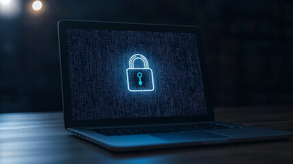 Aufkleber - Laptop showing lock icon on code background symbolizing cybersecurity