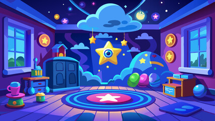 blue graphic cartoo Room animation night colourful toy design Clouds