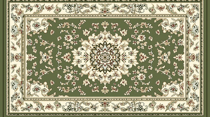 Green persian rug with floral pattern exhibiting classic design