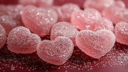 Wall Mural -   Pink candies on a red counter