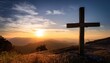 © amankris99 - A serene sunset view with a cross silhouetted against the sky, symbolizing faith and hope in a tranquil landscape.