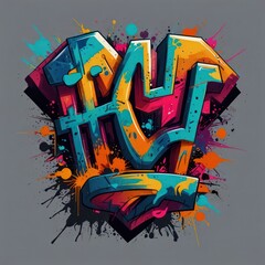 Wall Mural - A T-shirt design featuring a vibrant urban graffiti style illustration with bold colors and abstract shapes.