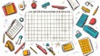 © Nihad - School banner with doodles drawn with pen on sheet of squared notebook paper. Hand drawn school supplies, stationery. Back to School banner, post