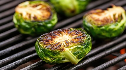 Poster - A close up of a grill with some brussel sprouts on it, AI