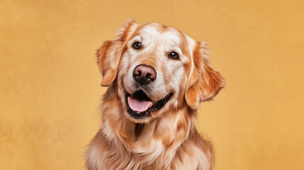 Happy Golden Retriever with Sunny Yellow Background - Smiling Dog Image