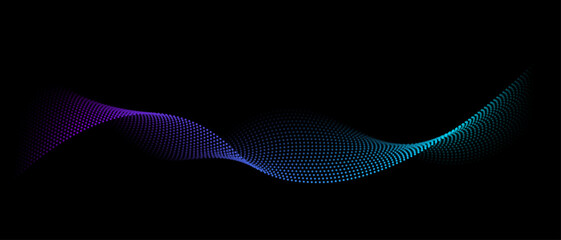 flowing dot particles light wave pattern halftone. modern purple and green gradient smooth curve sha