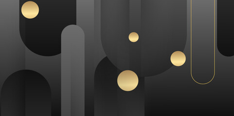 Black and gold vector gradient abstract banner with shapes elements. Decorative lighting with a dark background. For background presentation, wallpaper, banner, brochure, web layout, and cover. vector