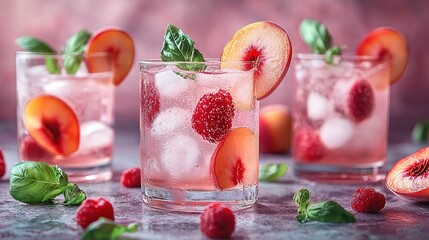 Sticker -   A close-up of a glass of water with fruit on the rim and a slice of fruit on top