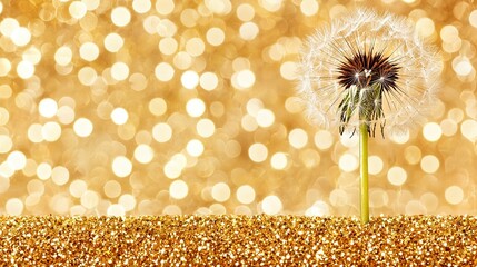 Canvas Print -   Dandelion atop golden wall with lit backdrop