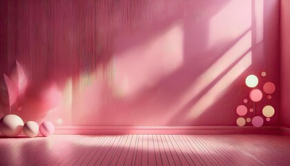 Wall Mural - Wall interior background, studio and backdrops show products. with shadow from window color pink background