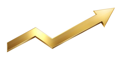 Wall Mural - golden infographic arrow sign, zigzag growth arrow isolated on white transparent background, png ele