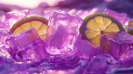 Poster -   A pile of ice cubes topped with lemon and lime slices