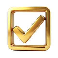 Wall Mural - golden infographic checkbox icon with tick mark, isolated on white transparent background, png eleme