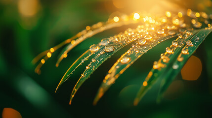 Wall Mural - A leaf with droplets of water on it