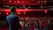 © Heng Heng - AI Stock - Inspiring Business Conference with Professional Speaker Presenting on Open Stage with Ample Copy Space in Background  Corporate Entrepreneur or Marketing Event Concept